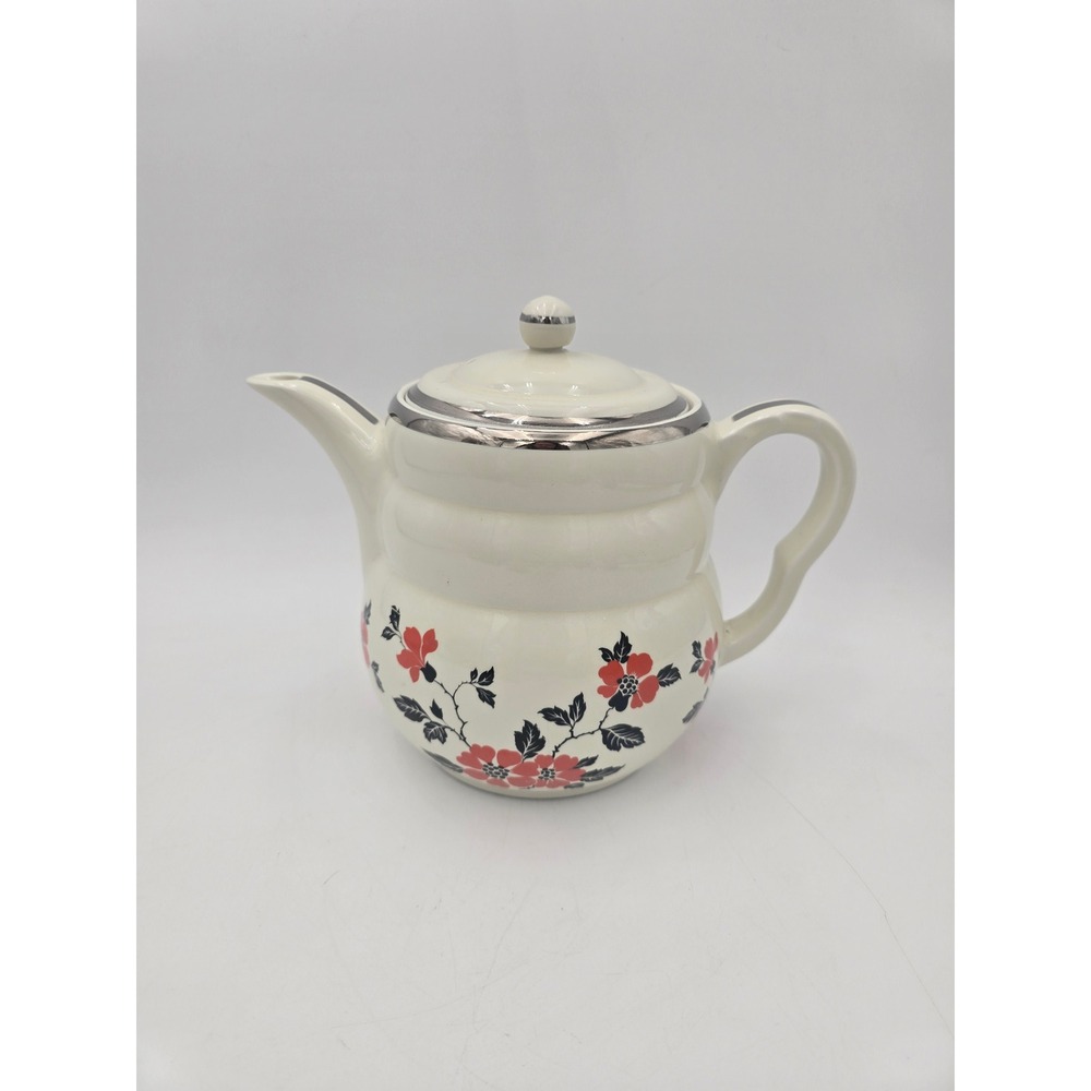 Hall Superior Quality Kitchenware Red Poppy Coffee Teapot Floral Silver Trim
